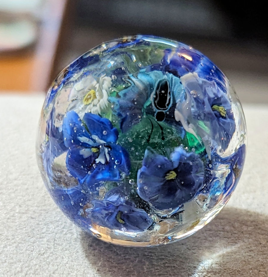 2 inch Marble with various blue and white murrini embedded